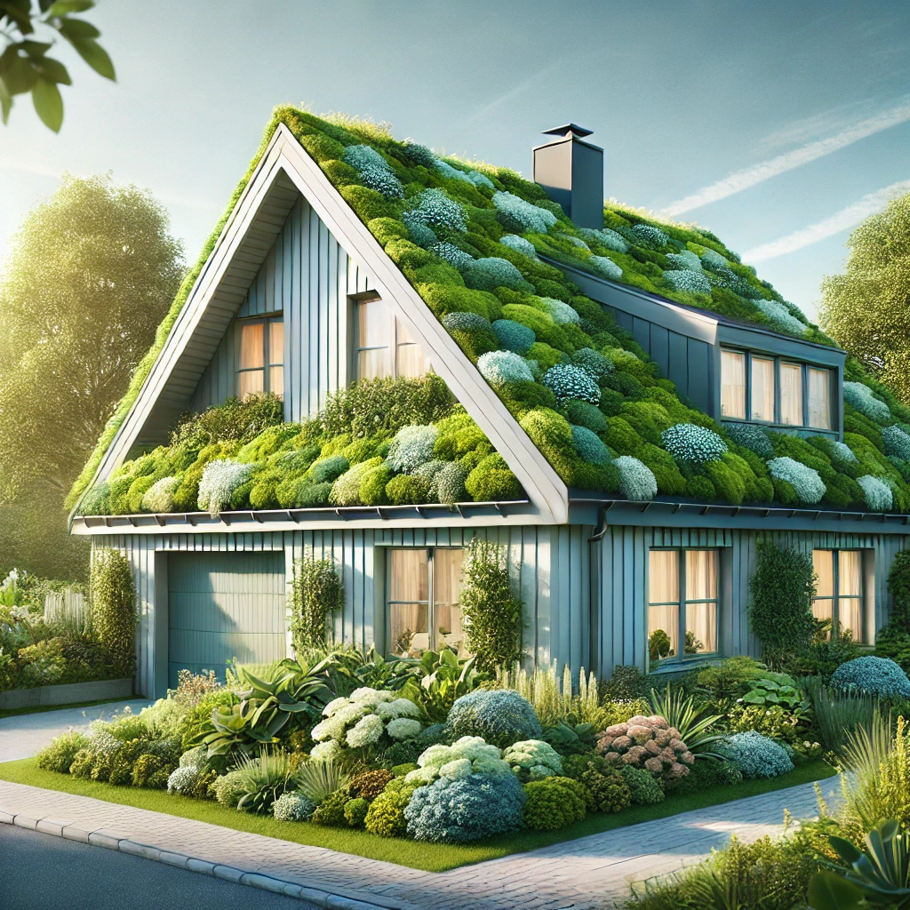 et sedum tag på en villa