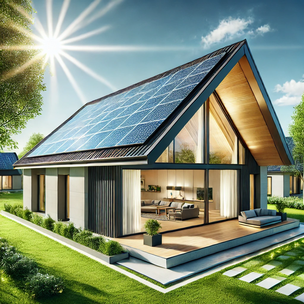 Et billede af et solcelletage på en privat villa i Danmark