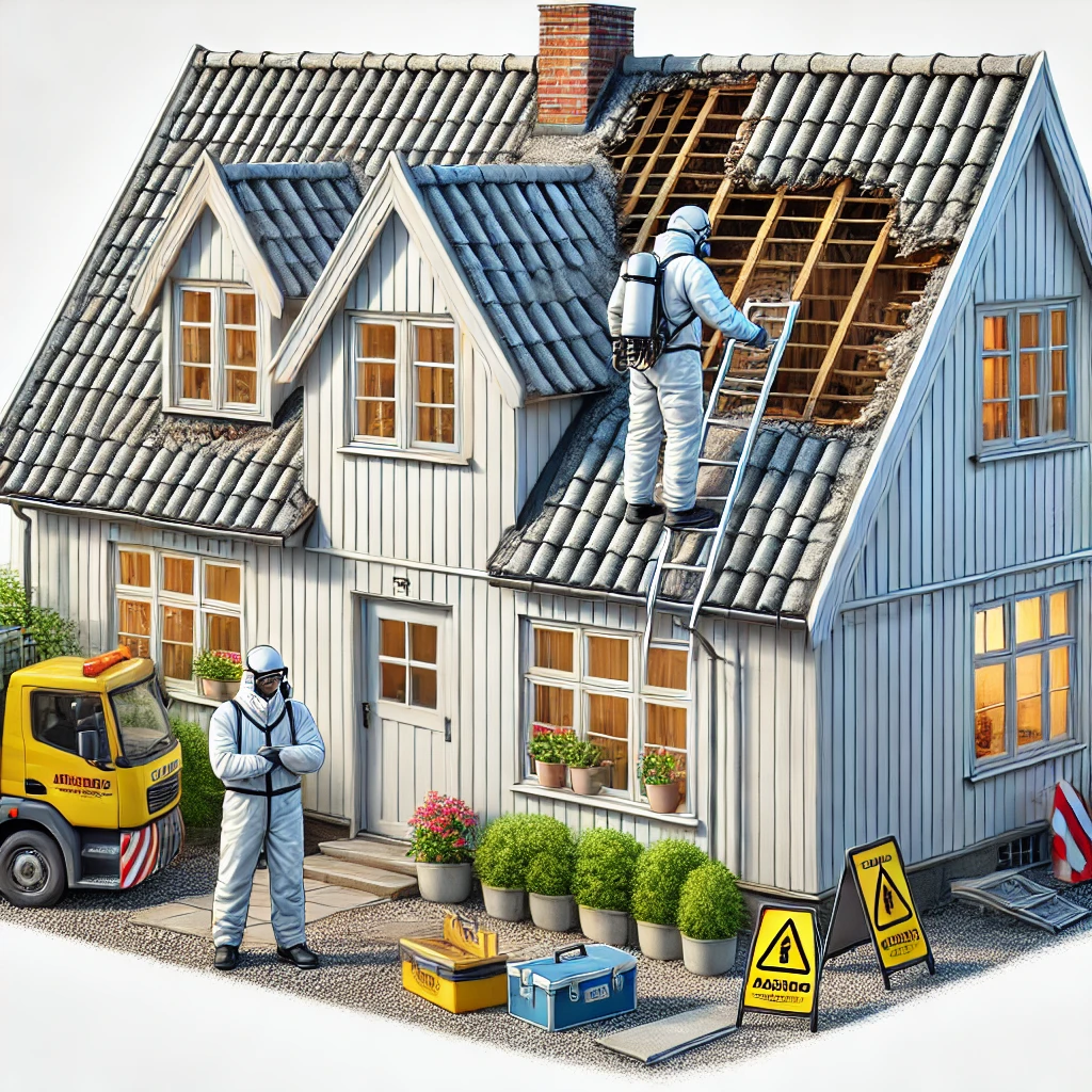 Folk der arbejder på et asbest tag